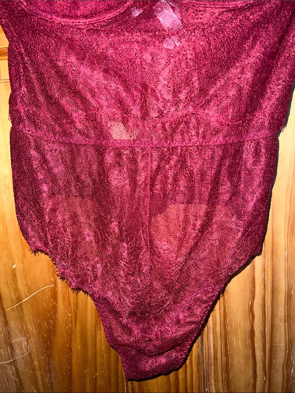 Victoria's Secret Burgundy Lace & Mesh Long Sleeve Bodysuit [36C] - Picture 4 of 11